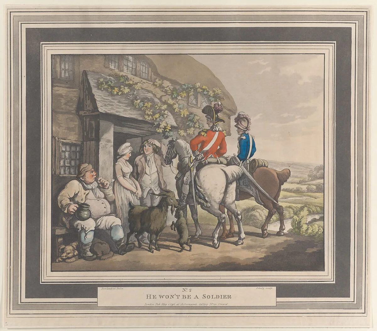 No. 2: He Won't Be A Soldier — Heinrich Joseph Schütz|Rudolph Ackermann, London|Thomas Rowlandson