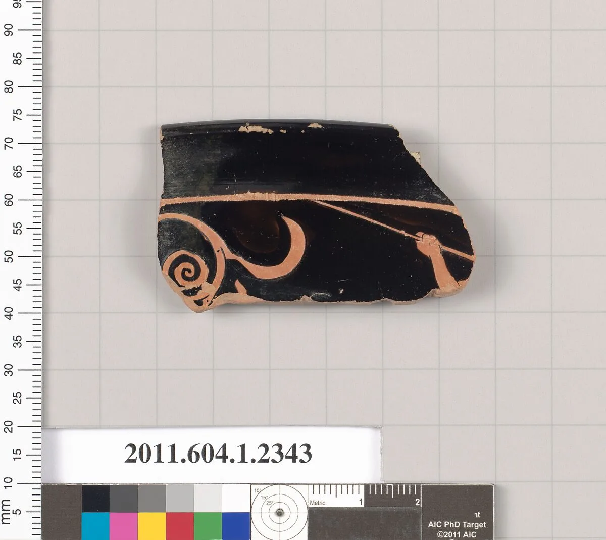 Terracotta rim fragment of a kylix (drinking cup) — Eretria Painter