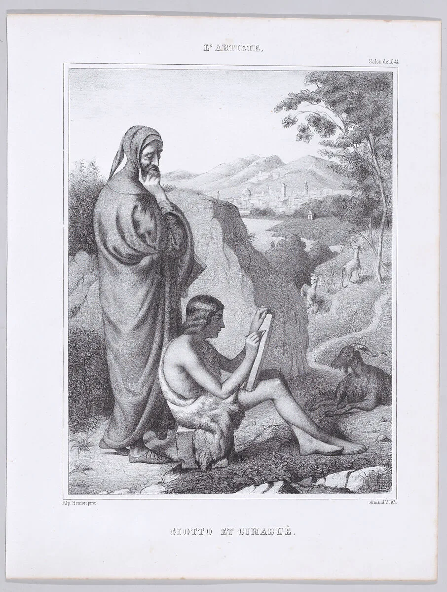Giotto and Cimabue, from "L'Artiste" — Giovanni Cimabue|Armand Vastine|Alphonse Hennet|Giotto di Bondone