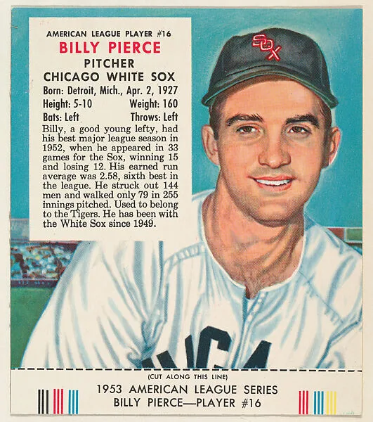 Billy Pierce, from the Red Man All-Star Team series (T233), issued by Red Man Chewing Tobacco — Red Man Chewing Tobacco