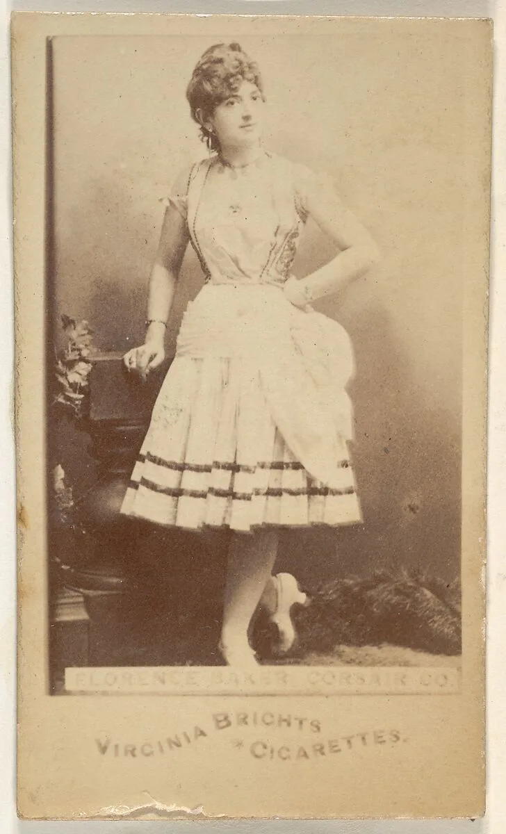 Florence Baker, Corsair Co., from the Actors and Actresses series (N45, Type 6) for Virginia Brights Cigarettes — Allen & Ginter