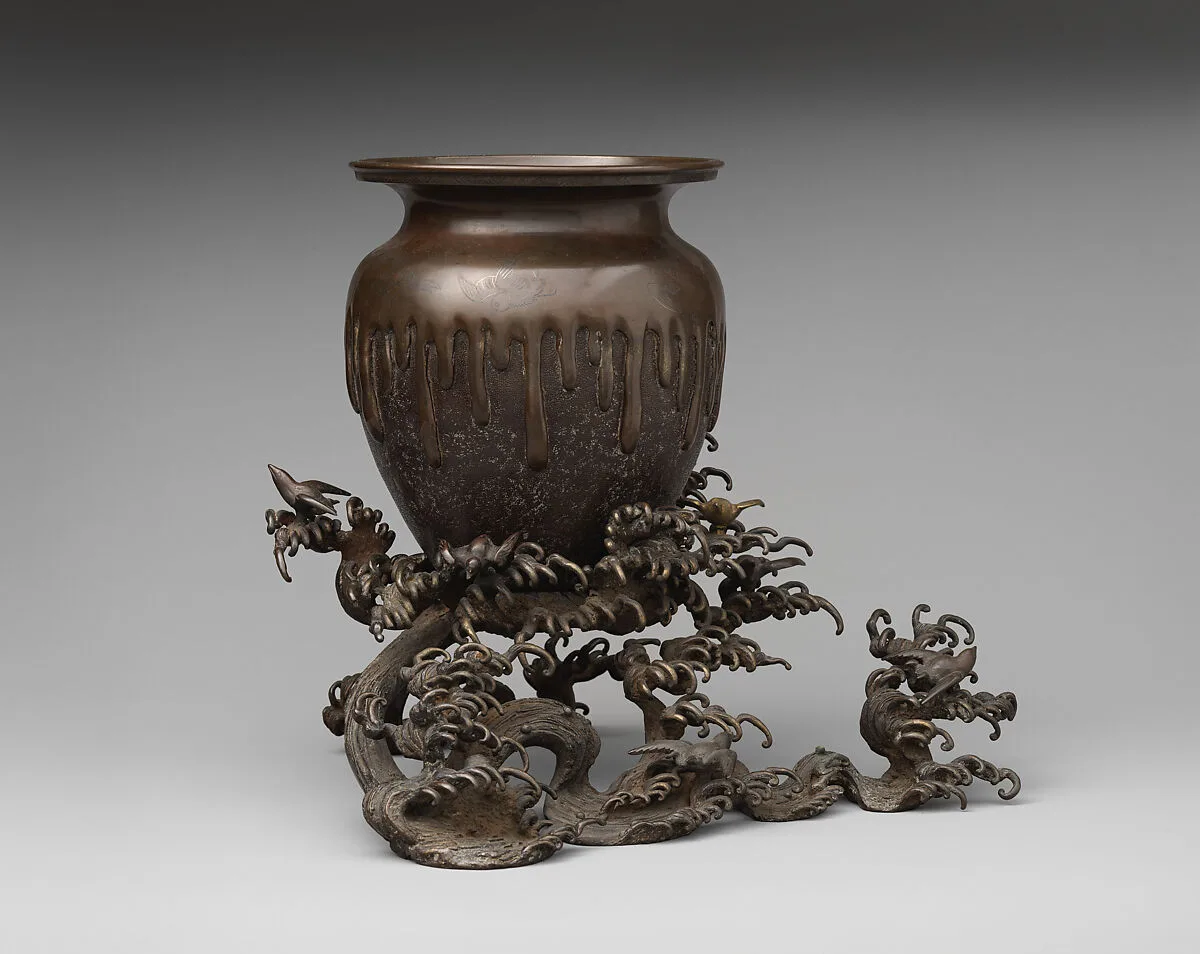 波に壺形青銅製花瓶|Vase in the Shape of a Jar amid Waves — Unknown