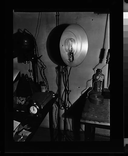 [Walker Evans's Darkroom at 92 Fifth Avenue with Enlarger and Lamp, New York City]