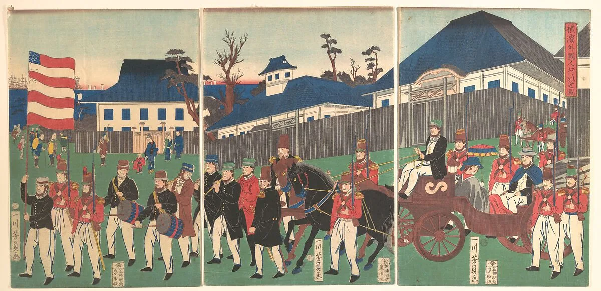 Yokohama Gankirō gaikokujin gyōretsu no zu|Picture of a Procession of Foreigners at Yokohama — Utagawa Yoshikazu