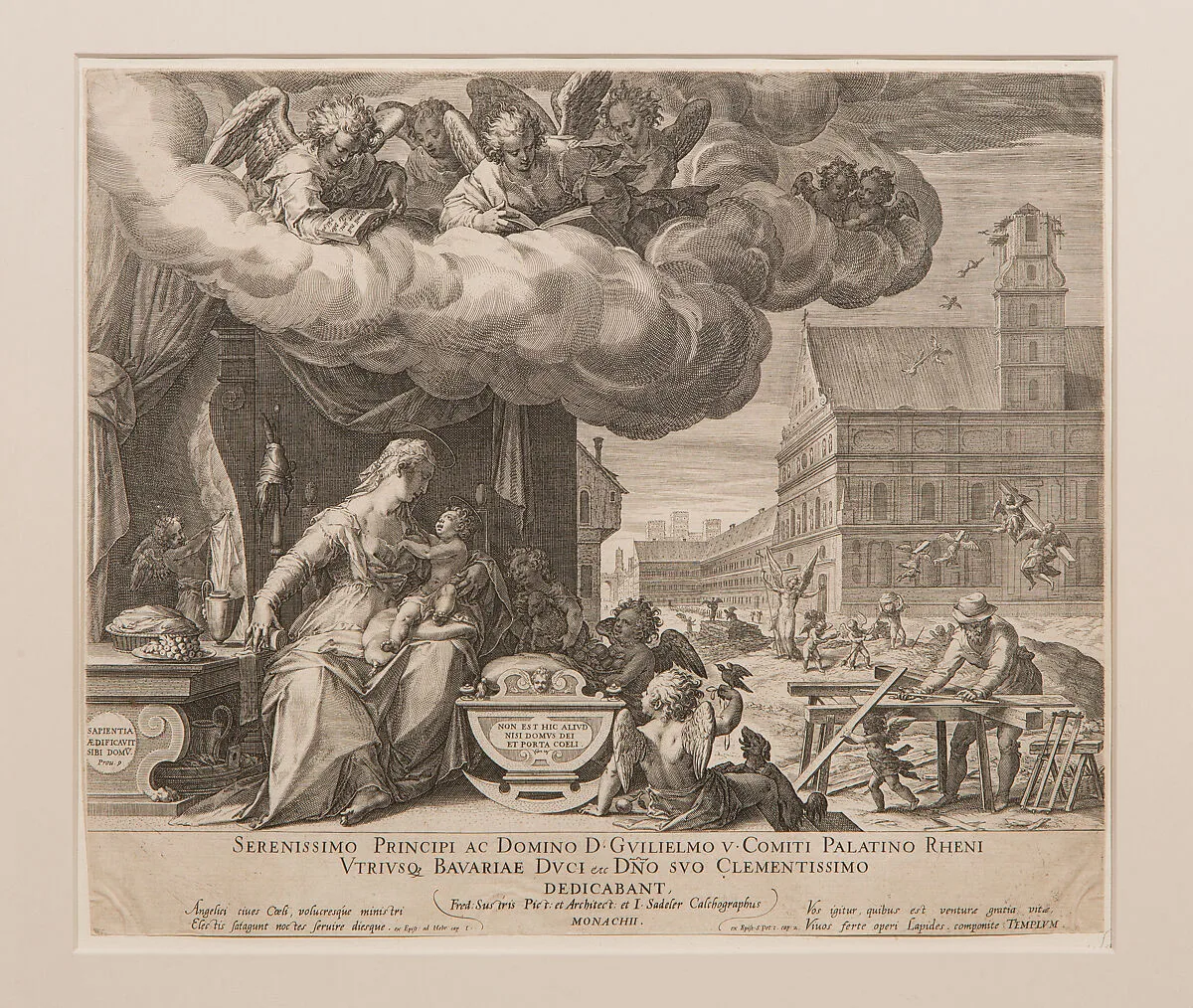 The Holy Family with the Church of Saint Michael in Munich under Construction — Friedrich Sustris|Johann Sadeler I