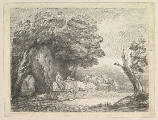 Wooded Landscape with Two Country Carts and Figures