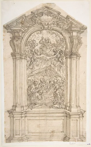 Design for an Altar with a Painting of the Adoration of the Shepherds and God the Father Above