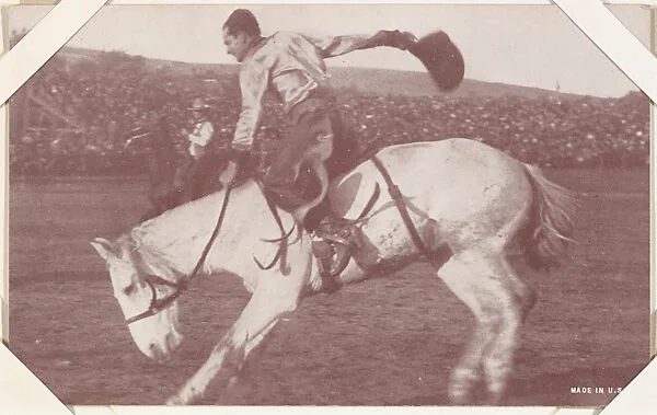 Cowboy riding white horse from Indians and Western Historical Scenes series (W417) — Unknown