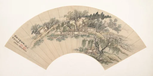 清 佚名 倣王翬 倣仇實父採菱圖 扇|Gathering Water Chestnuts
