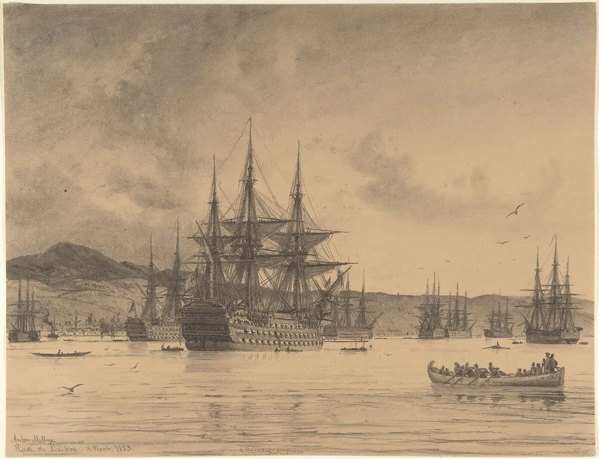 The English Fleet Anchored at the Town of Beykoz, North of Istanbul — Anton Melbye