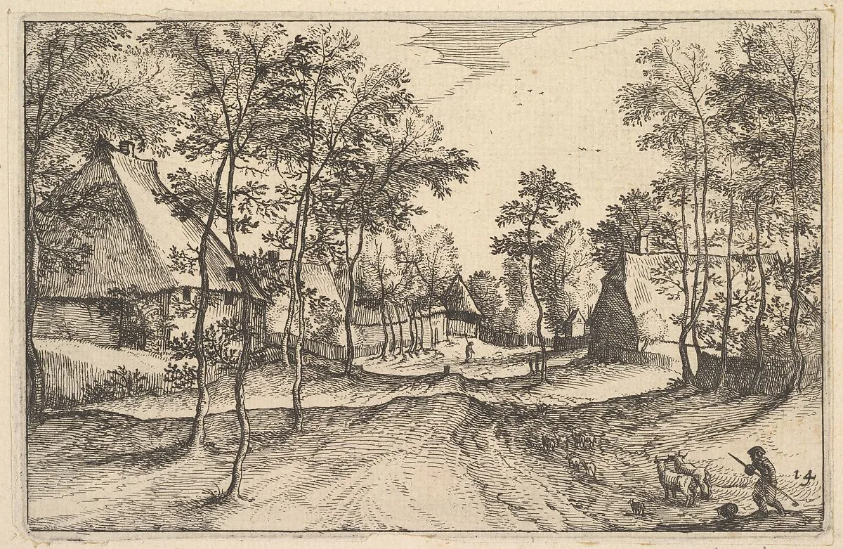 A Village Road, plate 14 from "Regiunculae et Villae Aliquot Ducatus Brabantiae" — The Master of the Small Landscapes|Claes Jansz. Visscher|Claes Jansz. Visscher