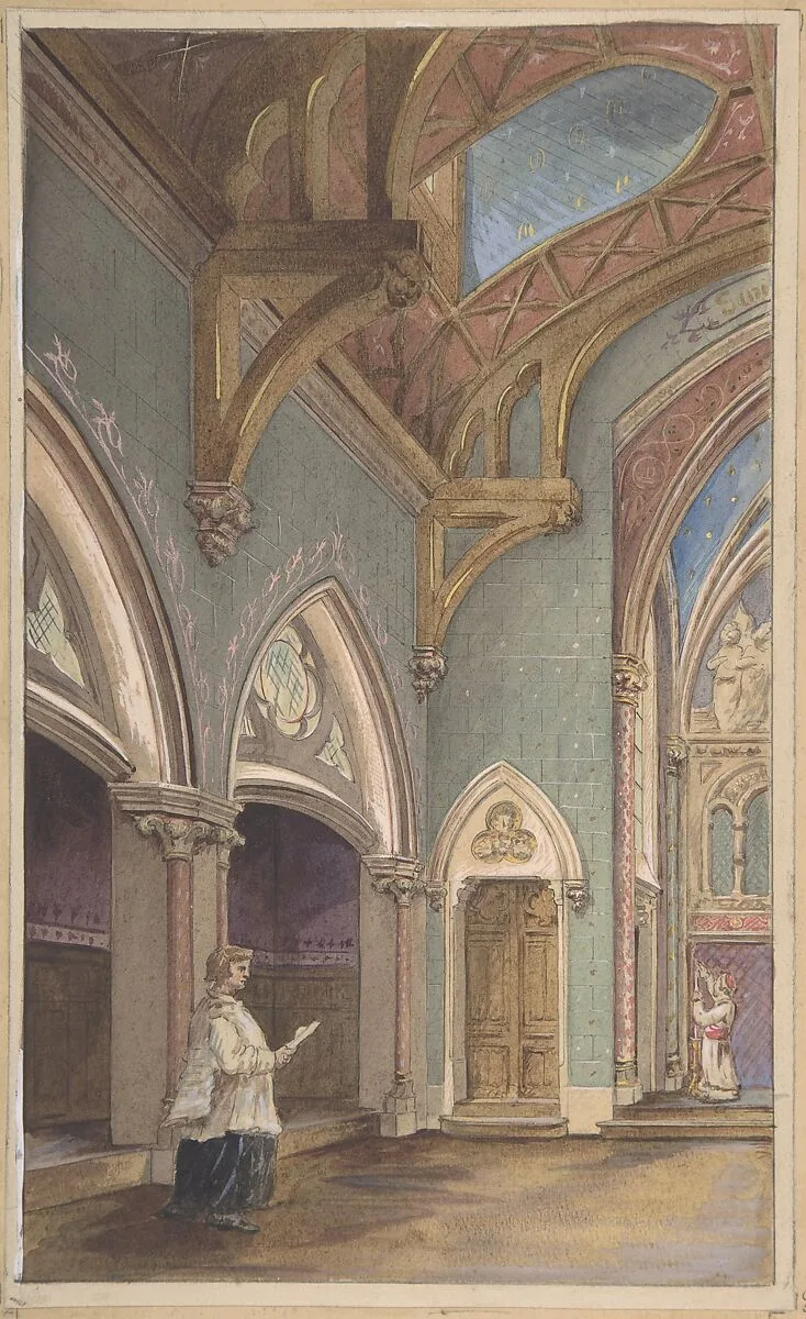 View of Interior with Figures, Saint Clotilde — Jules-Edmond-Charles Lachaise|Eugène-Pierre Gourdet