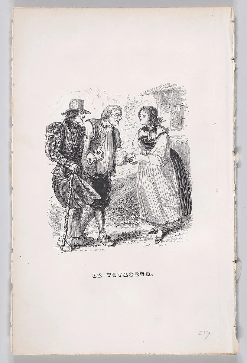 "The Traveler" from The Complete Works of Béranger — Pierre Jean de Béranger|César-Auguste Hébert|Fournier & Perrotin|Louis-Henri Brevière|J. J. Grandville