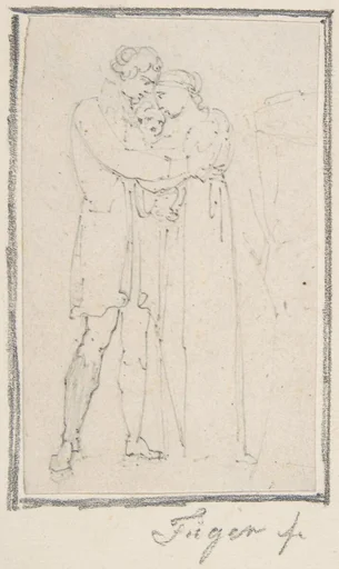 Man Embracing Woman with Child in Her Arms
