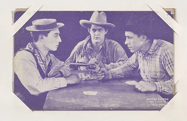 Buster Keaton / Tense Scene in a Poker Game from Western Stars or Scenes Exhibit Cards series (W412) — Unknown