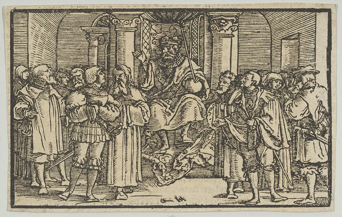 Representatives of Athens and Corinth at the Court of Archidamas, King of Sparta, from the History of the Peloponnesian War by Thucydides — Hans Schäufelein|Heinrich Steiner