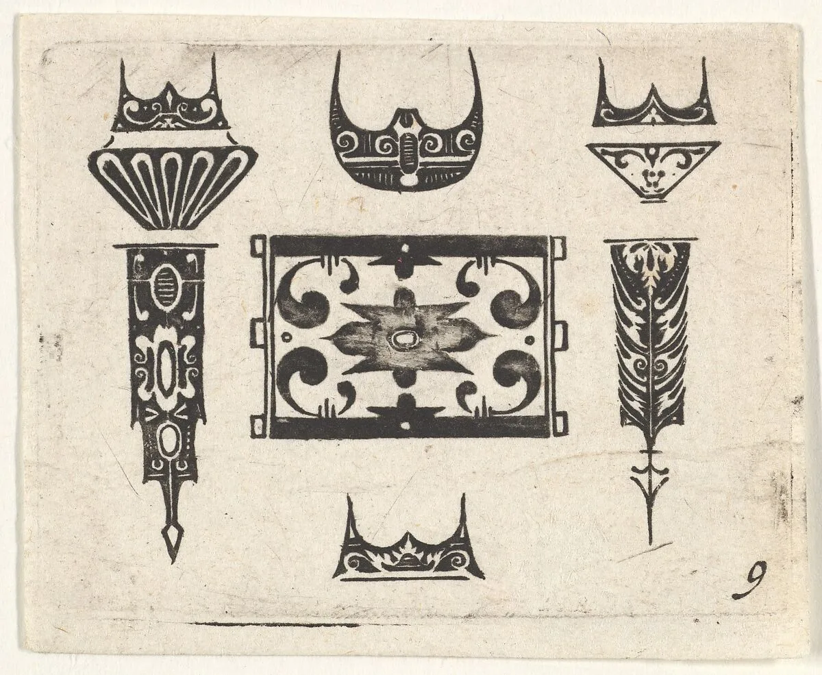 Blackwork Print with Nine Motifs — Claes Jansz. Visscher
