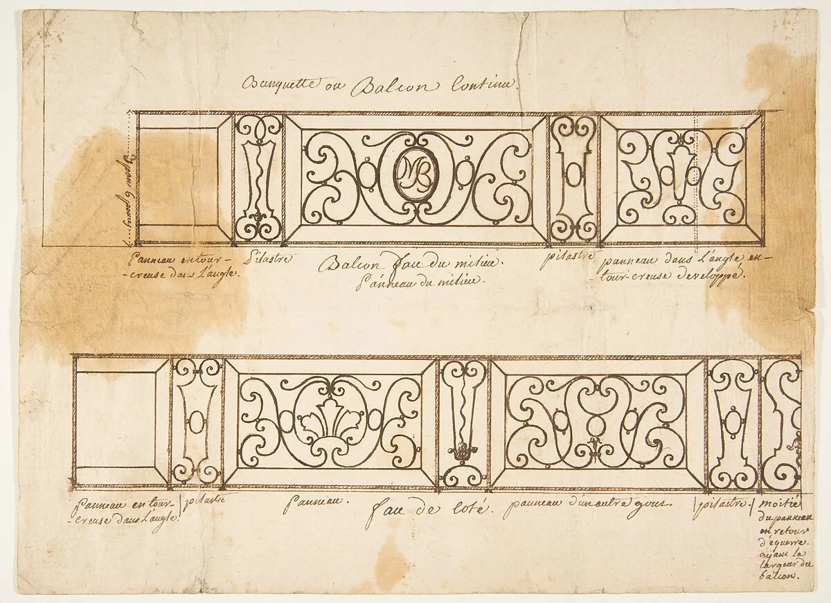 Two Designs for Iron Balconies — Anonymous, French, 19th century