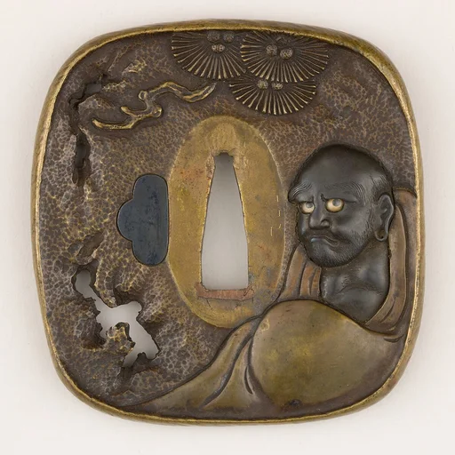 Sword guard (<i>Tsuba</i>) Depicting Bodhidharma Facing a Wall (面壁達磨図鐔)