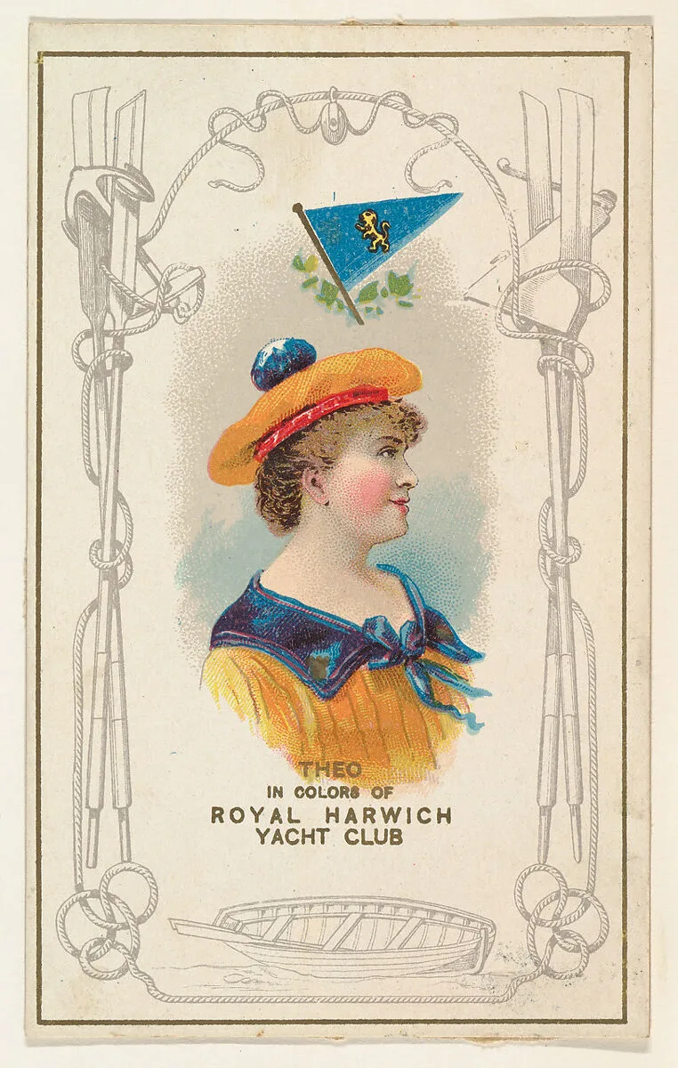 Theo in Colors of the Royal Harwich Yacht Club, from the Yacht Colors of the World series (N140) issued by Duke Sons & Co. to promote Honest Long Cut Tobacco — W. Duke, Sons & Co.
