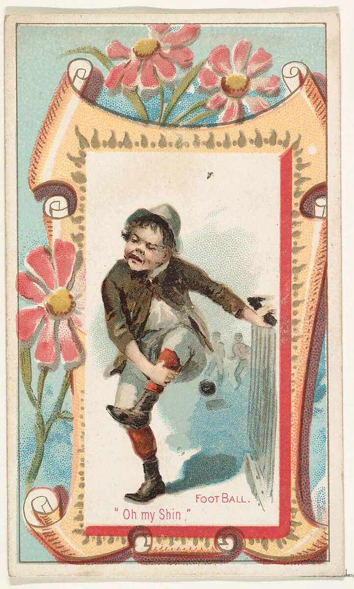Football, "Oh my Shin," from the Terrors of America set (N136) issued by Duke Sons & Co. to promote Honest Long Cut Tobacco — Knapp & Company|W. Duke, Sons & Co.