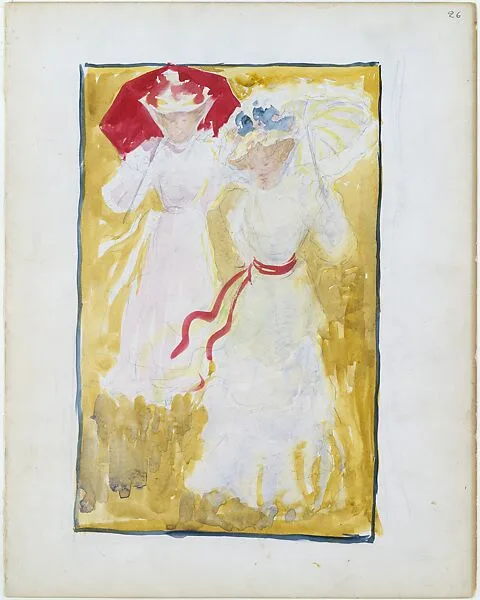 Large Boston Public Garden Sketchbook: Two women crossing a field — Maurice Brazil Prendergast