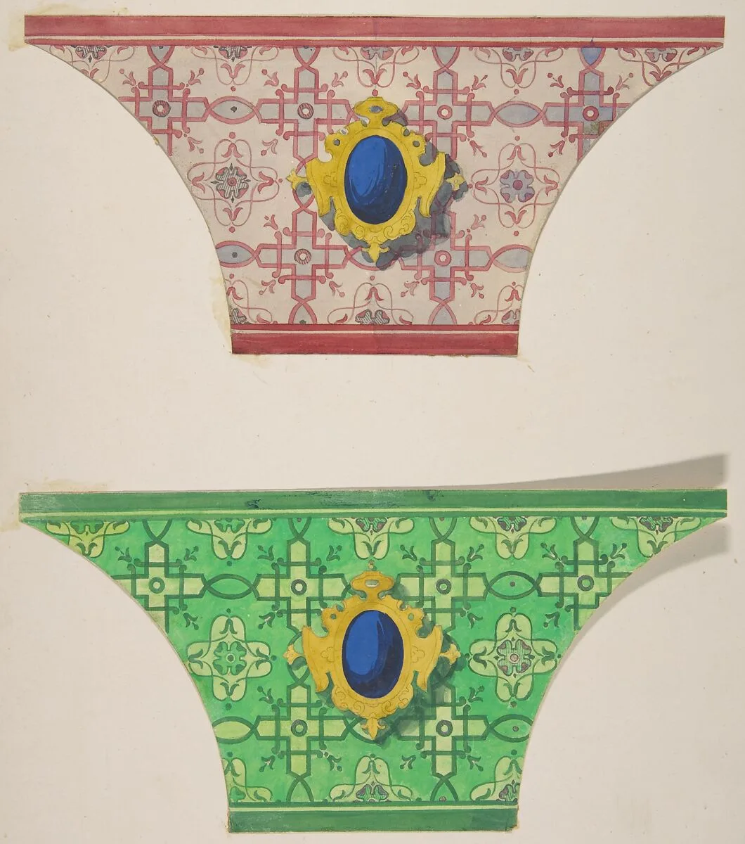 Two designs for the painted decoration of ceiling coves with cartouches — Jules-Edmond-Charles Lachaise|Eugène-Pierre Gourdet