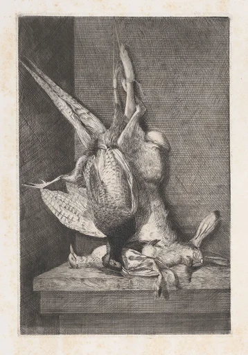 Hunting trophy with game birds and rabbit, from "L'Artiste"