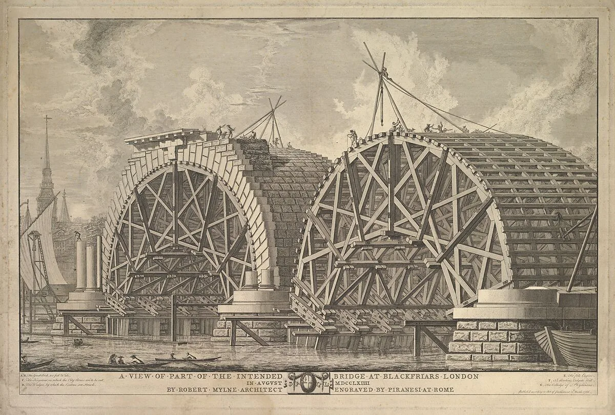 A view of part of the intended Bridge at Blackfriars, London — Giovanni Battista Piranesi