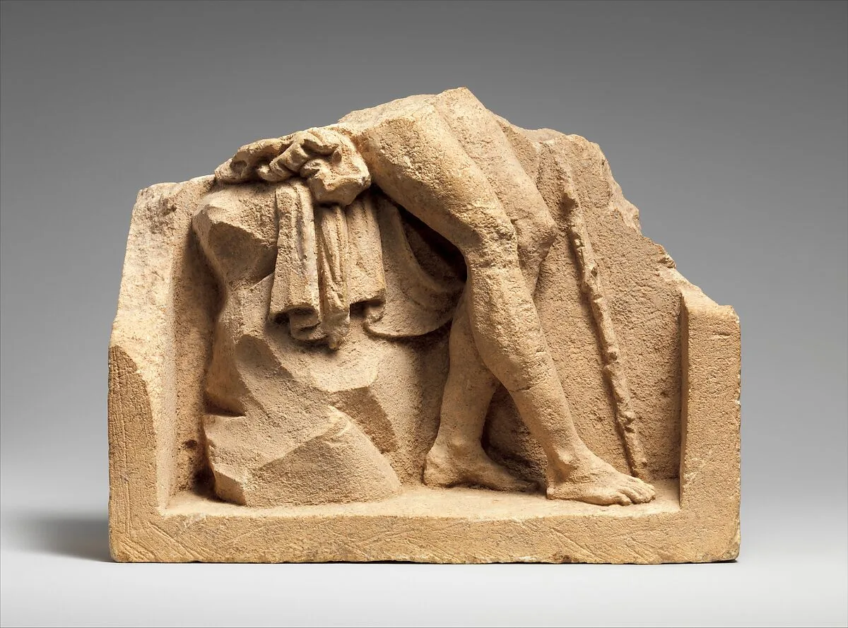 Limestone relief of a youth, from a funerary building — Unknown