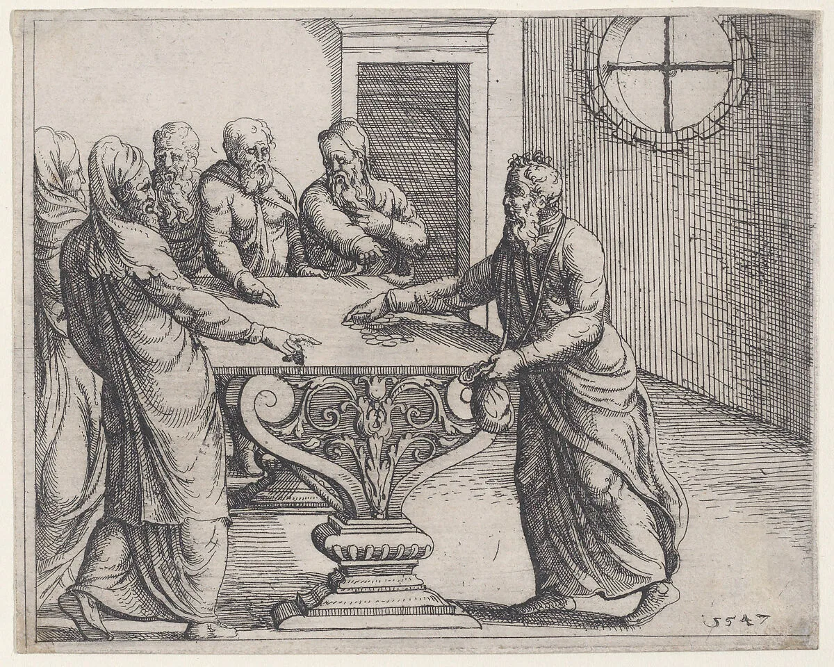 Judas Receiving the Wages of His Treason, from Old and New Testaments — Augustin Hirschvogel