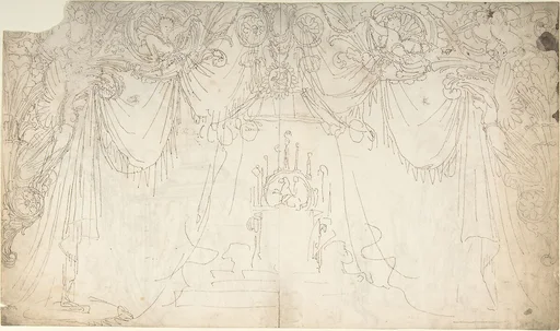 Design for Bed Alcove (recto); Studies for Statues and Carvings on Bed (verso)