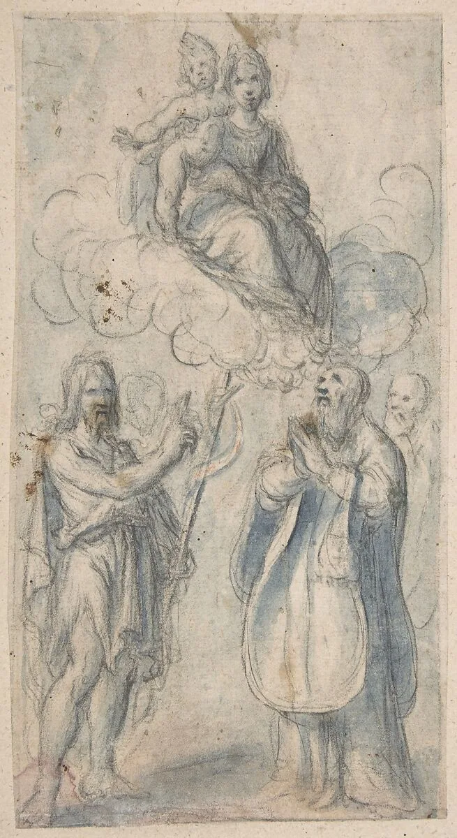 The Virgin and Child with Saint John the Baptist, Pope Saint Dionysius, Filippo Neri and a Male Saint — Baccio (Lorenzo Bartolo) Ciarpi