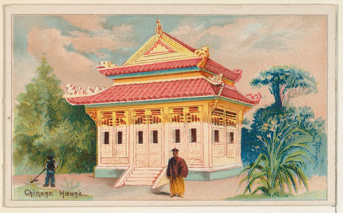 Chinese Residence, from the Habitations of Man series (N113) issued by W. Duke, Sons & Co. to promote Honest Long Cut Smoking and Chewing Tobacco — The Giles Company|W. Duke, Sons & Co.|American Tobacco Company