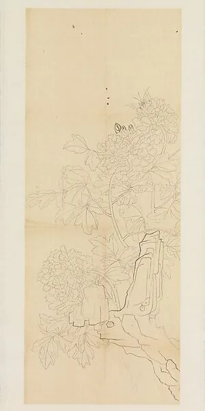現代 謝稚柳 牡丹蝶石圖 鏡片|Peonies, Rock and Butterfly — Xie Zhiliu