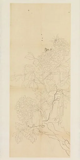 現代 謝稚柳 牡丹蝶石圖 鏡片|Peonies, Rock and Butterfly
