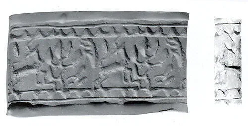 Cylinder seal and modern impression: horned animal and tree — Unknown
