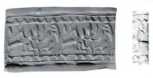 Cylinder seal and modern impression: horned animal and tree