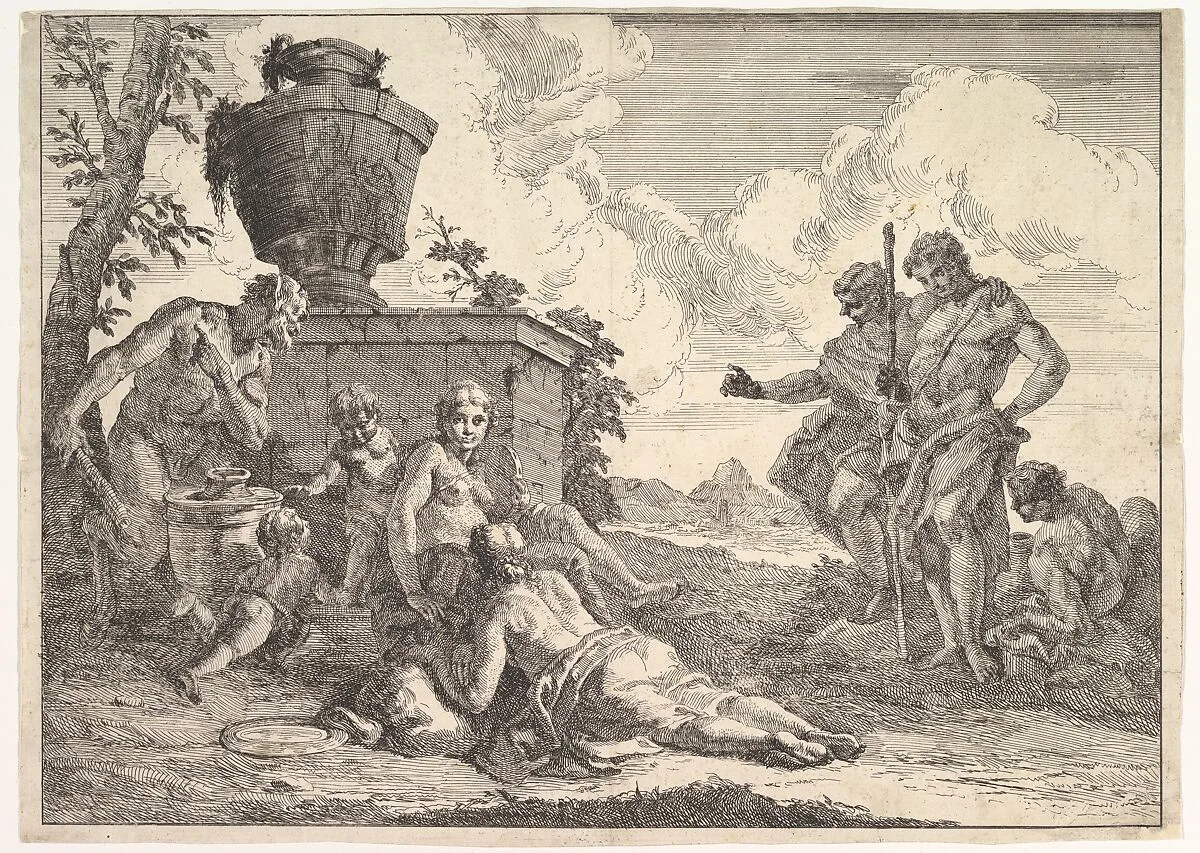 Satyr with Club and Seven Figures, from "Bacchanals and Histories" — Francesco Fontebasso