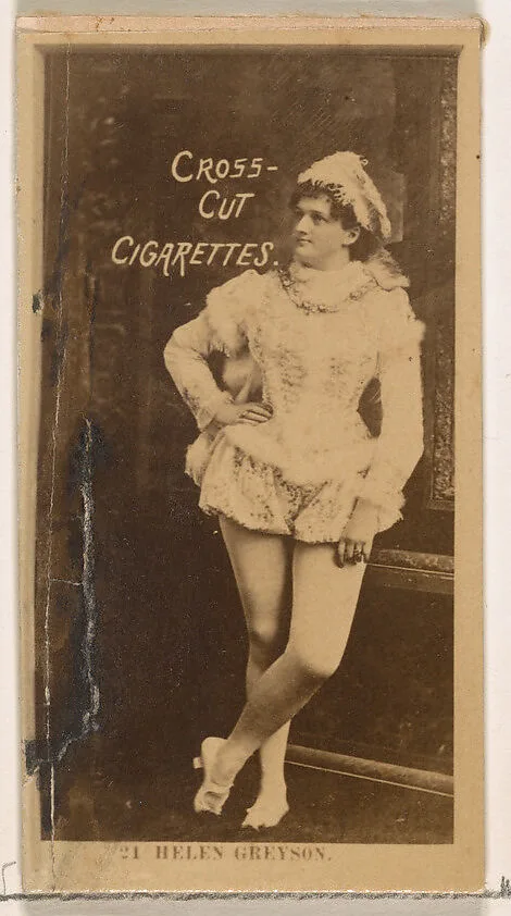 Card Number 21, Helen Greyson, from the Actors and Actresses series (N145-2) issued by Duke Sons & Co. to promote Cross Cut Cigarettes — W. Duke, Sons & Co.