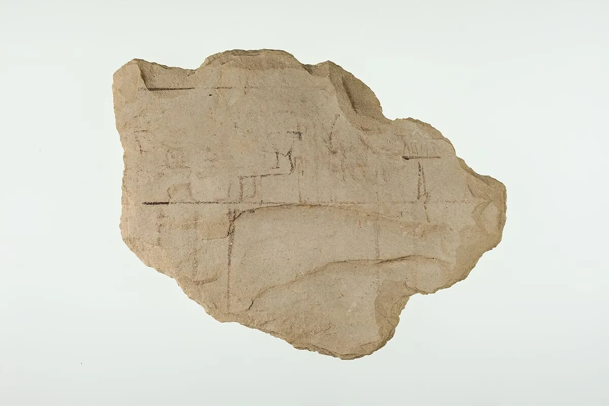 Ostracon With an Artist's Sketch of a Tomb Scene — Unknown