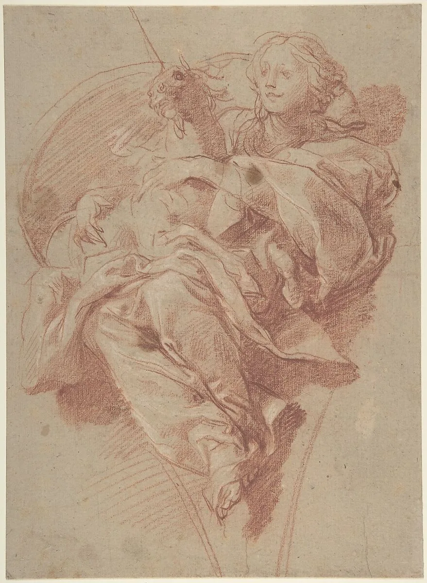Allegorical Figure of Purity with a Unicorn (recto); Study for Drapery (verso) — Baldassarre Franceschini (il Volterrano)