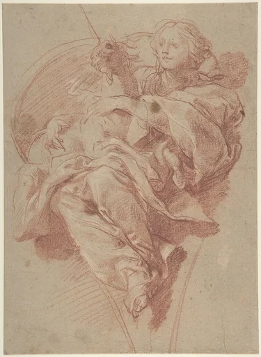 Allegorical Figure of Purity with a Unicorn (recto); Study for Drapery (verso)