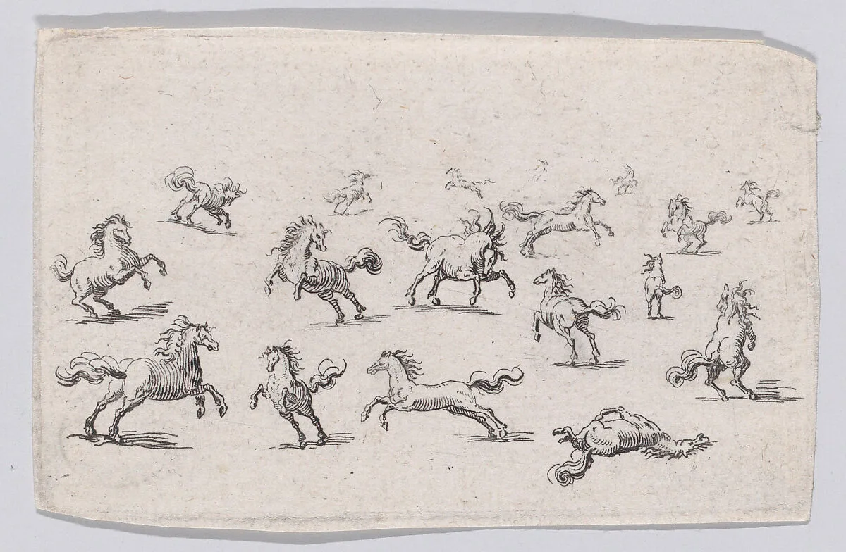 Reverse Copy of Chevaux Courant en Liberté (Horses Running Freely), from "Les Caprices" — Jacques Callot|Anonymous