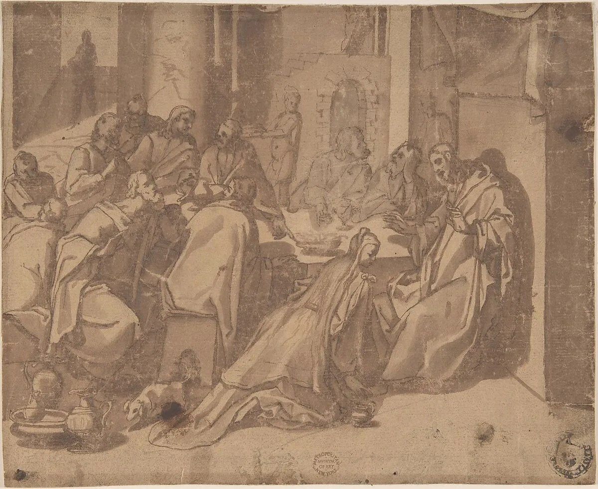 Mary Magdalen Annointing the Feet of Christ — Raffaellino da Reggio (Raffaello Motta)