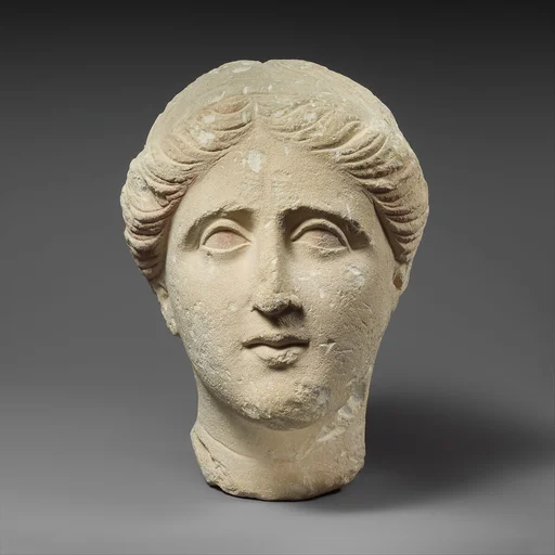 Limestone head of a female votary