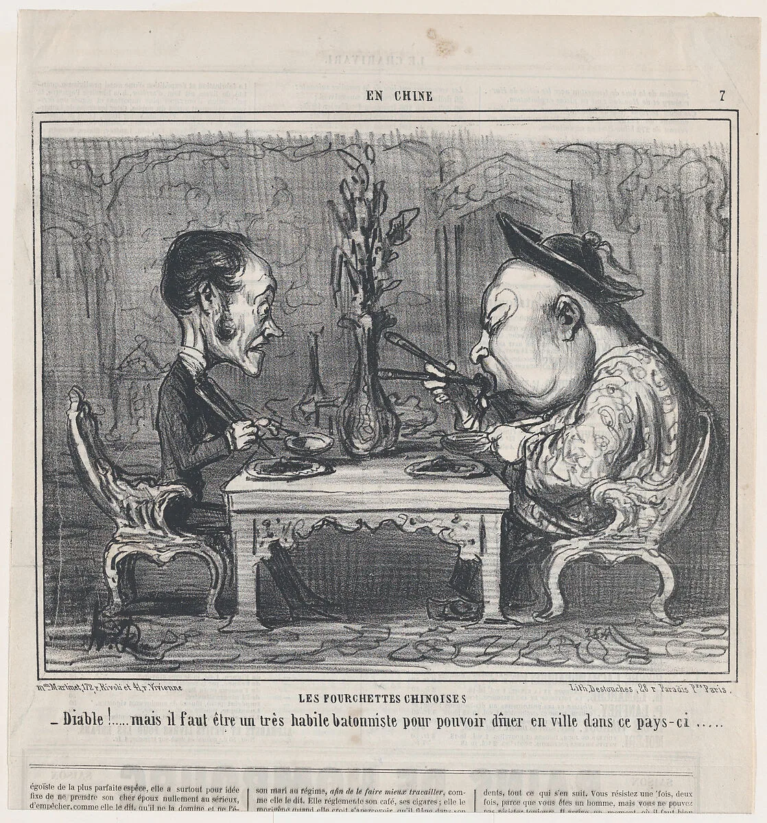 Les Fourchettes Chinoises, from En Chine, published in Le Charivari, December 27, 1858 — Aaron Martinet|Honoré Daumier|Destouches