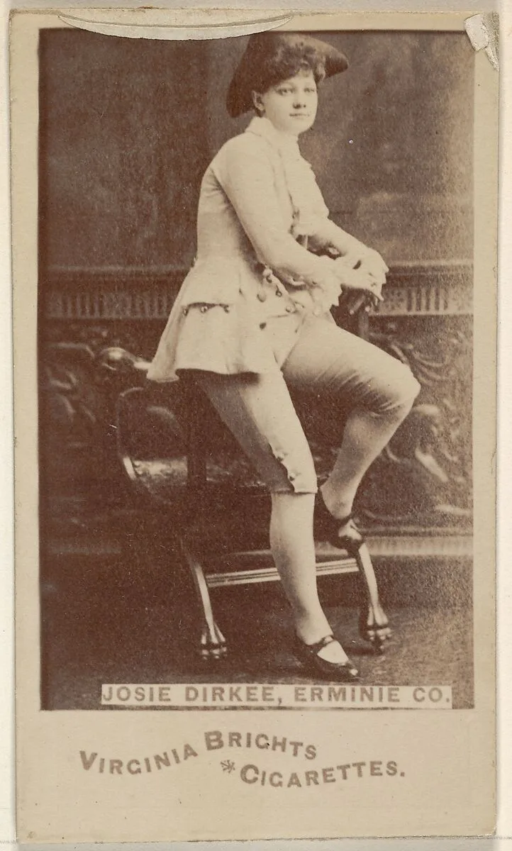 Josie Dirkee, Erminie Co., from the Actors and Actresses series (N45, Type 6) for Virginia Brights Cigarettes — Allen & Ginter