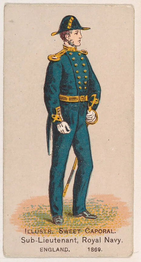 Sub-Lieutenant, Royal Navy, England, 1869, from the Military Series (N224) issued by Kinney Tobacco Company to promote Sweet Caporal Cigarettes — Kinney Brothers Tobacco Company