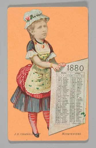 [Photo Collage: Woman Holding "1880" Calendar for March and April]